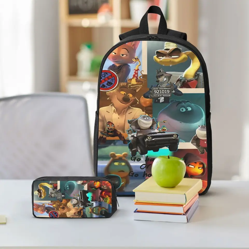 Biyejit Kids Backpack 3-in-1 Set – School Bag, Lunch Box & Pencil Case – Cartoon Design For Boys & Girls
