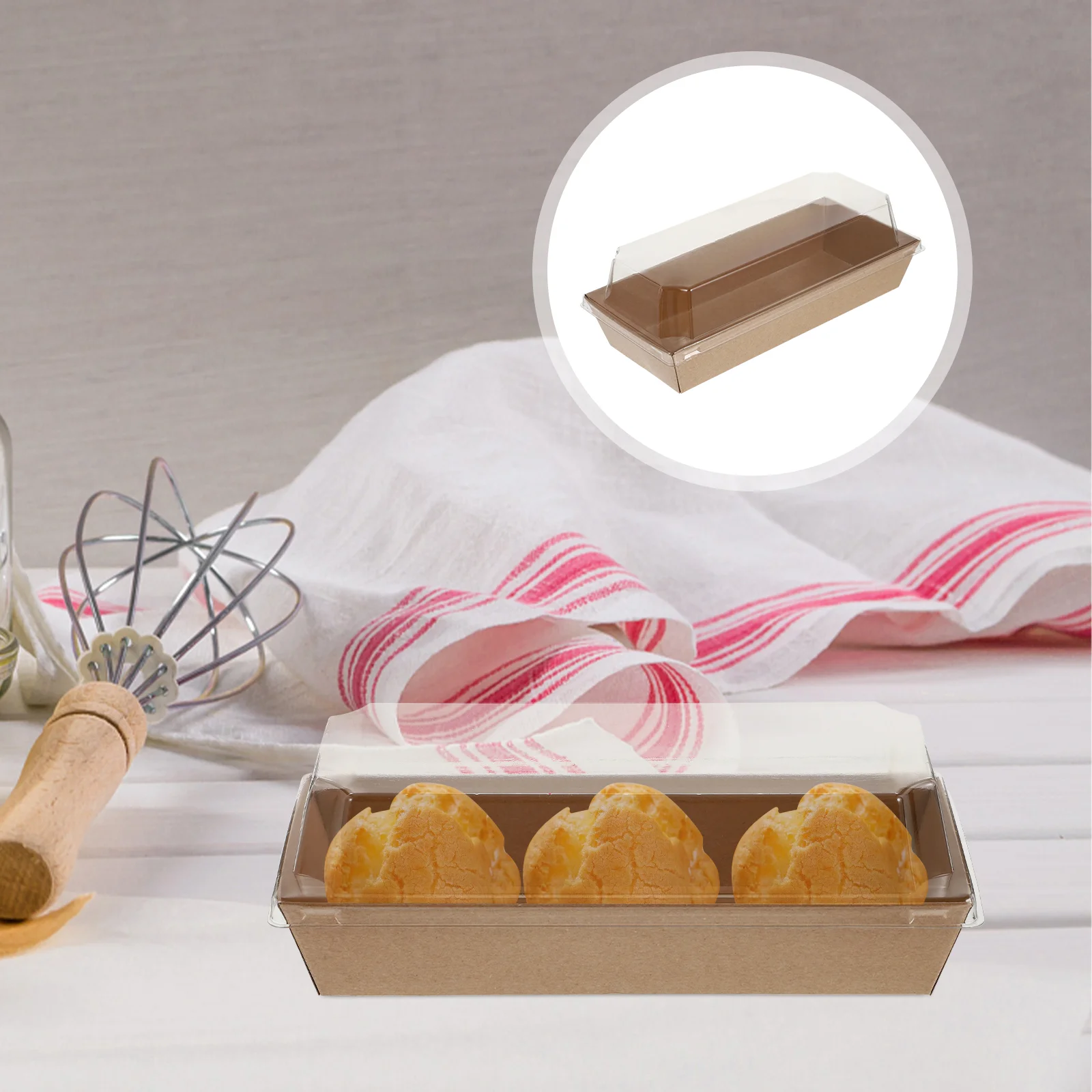 Housoutil Confezione Da 10 Scatole Per Panini In Kraft Con Coperchio Trasparente - Ideali Per Take Away, Picnic, Feste - 3