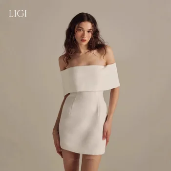 LIGI Abito Mini Bianco Semplice con Spalle Scoperte, Elegante Vestito Corto Aderente da Festa per Donne, Cocktail, Serate, Addio al Nubilato, Personalizzabile