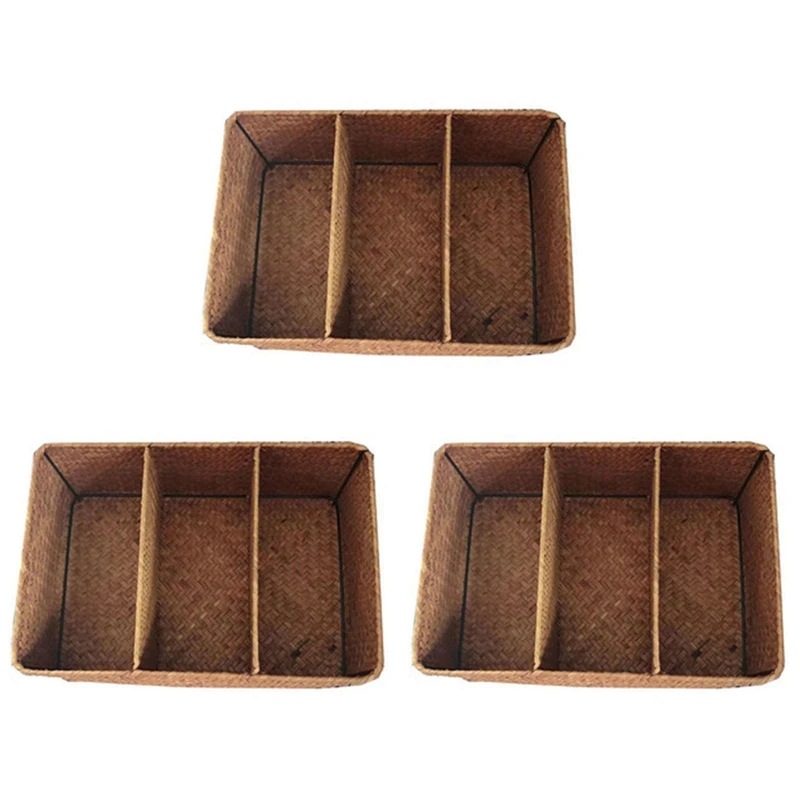 

LJL-3X 3-секционные плетеные корзины для полок, ручные плетеные корзины для хранения морских водорослей, большая корзина для туалетной бумаги