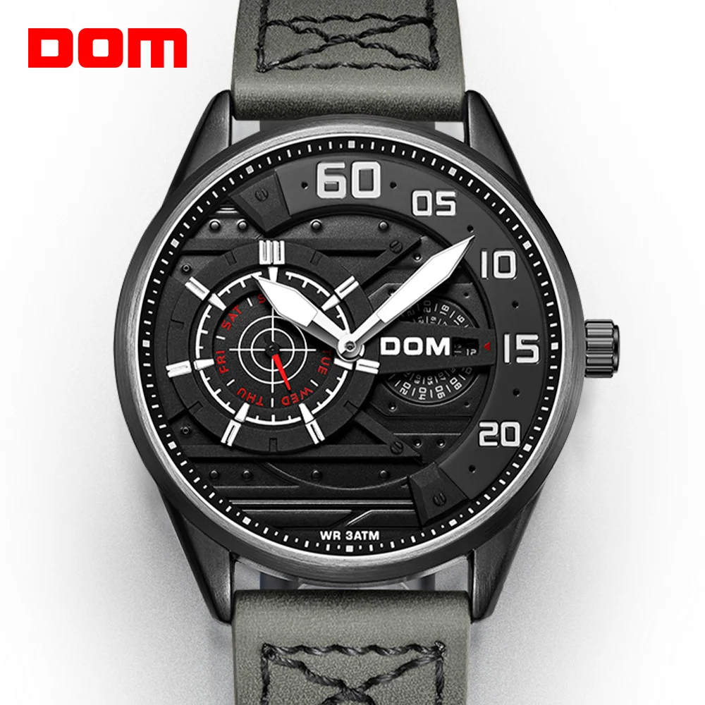 DOM LuxuryBrand men's quartz watch sports waterproof personality luminous fashion military style multi-function Leather watch