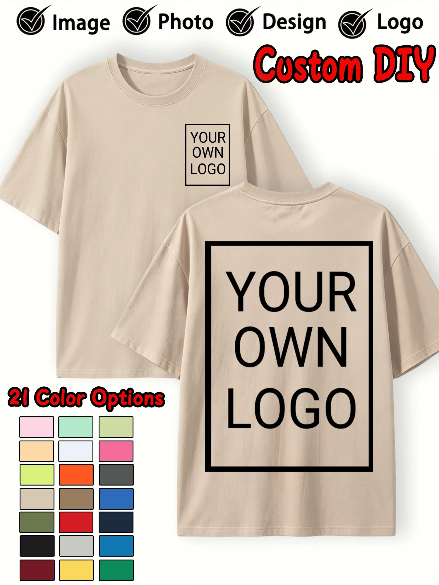 Double Sided Custom Logo T-Shirt Summer Y2K Loose Cotton Short Sleeves Crewneck Casual T Shirts Team Company Women's Tops