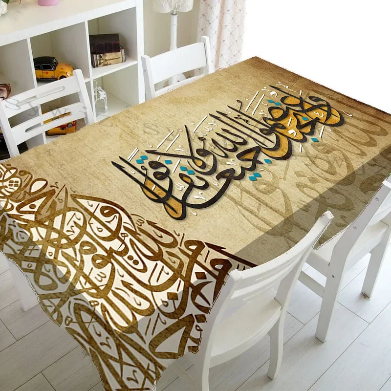 

Muslim Mosque Ramadan Kitchen Rectangle Crescent Lantern Waterproof Accessory Festival Party Tablecloth