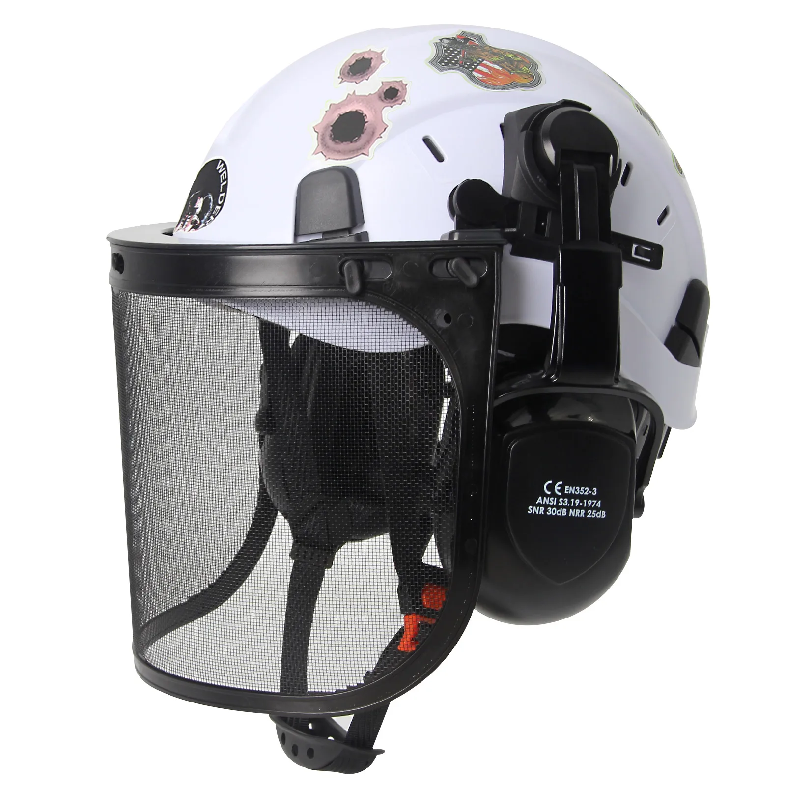 Casco di sicurezza forestale con paraorecchie in rete Set di adesivi fai-da-te ABS Loging Decespugliatore Trimmer Cappelli protettivi Berretto da lavoro CE