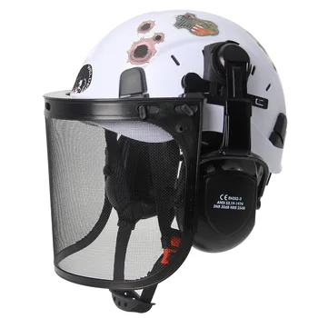 Casco di sicurezza forestale con paraorecchie in rete Set di adesivi fai-da-te ABS Loging Decespugliatore Trimmer Cappelli protettivi Berretto da lavoro CE