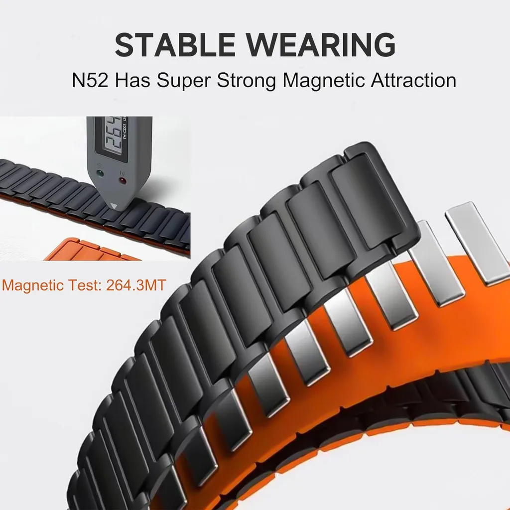 Magnetic Silicone Loop Strap Wristband, 22mm