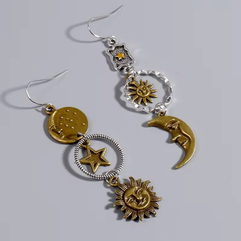 Greek Mythology Pendant Earrings Face Sun Moon Creative Design Women Asymmetric Personality Party Jewelry Gifts
