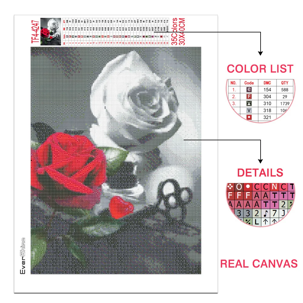 EverShine DIY Diamond Mosaic Flowers Cross Stitch Diamond Embroidery Rose Rhinestones Art Painting Black And Red Home Decor
