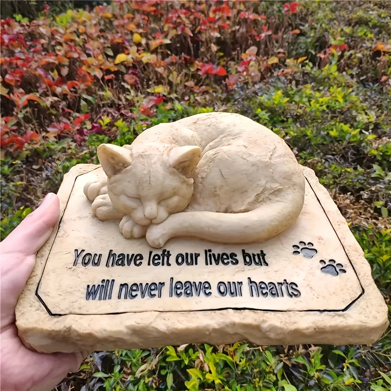Personalizable Cat Memorial Stones with A 3-D Sleeping Cat on The Top Paw Print Memorial Stone Pet Grave Markers Garden Stones