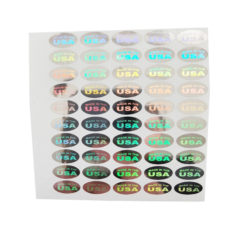 MADE IN THE USA 홀로그램 씰 스티커, 실버 및 골드 색상, 타원형, 500 개, 13x6.5mm