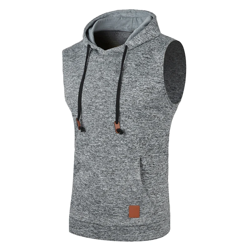 Gris Claro - Sudadera Deportiva sin Mangas con Capucha para Hombre