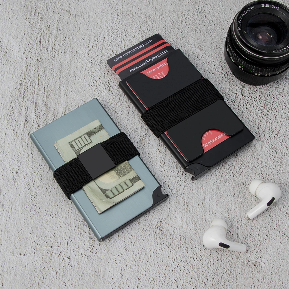 CASEKEY RFID blokování minimalistické kov pop nahoře náprsní taška štíhlý hliník karta držák náprsní taška s rozšiřitelná backplate holds 12+ karet