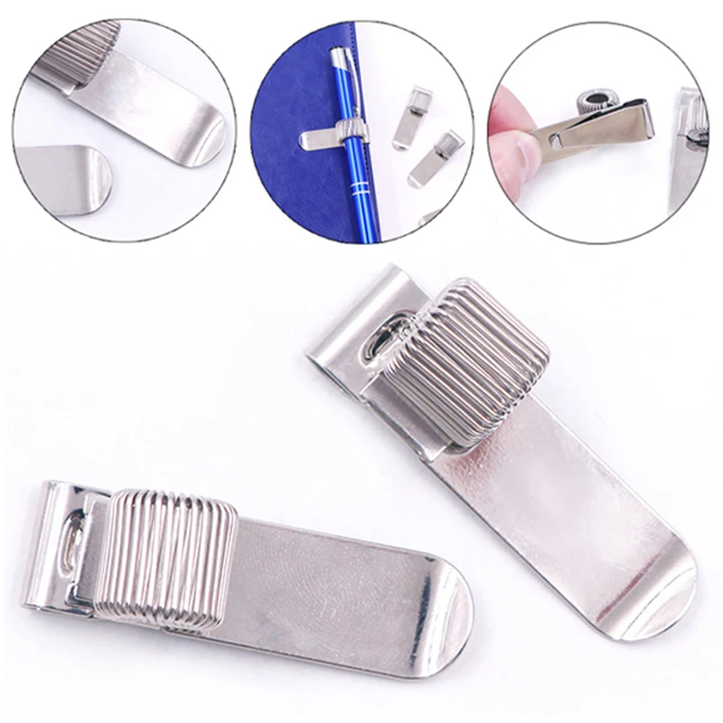 1Pcs Single Hole Spring Pen Holder With Pocket Clip Rotatable Self Adhesive Pens Clip With Spring