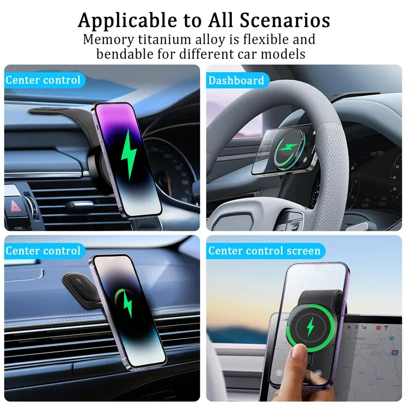 Magnetic Car Wireless Charger Fast Charging Car Phone Holder Center Control Screen Dashboard for iPhone 15 14 13 12 Pro Max Mini 5