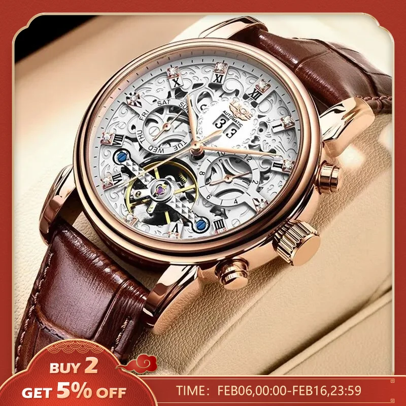 Lige Top Brand Luxury Tourbillon Watch Men Fashion Business Watch For Men Casual Sport Impermeabile Orologio Meccanico Automatico Da Uomo