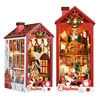 DIY Book Nook Wooden Miniature Model Kit Christmas House Bookend Assembled 3D Puzzle Bookshelf Home Decor Adults Gifts 1