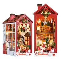 DIY Book Nook Wooden Miniature Model Kit Christmas House Bookend Assembled 3D Puzzle Bookshelf Home Decor Adults Gifts 1
