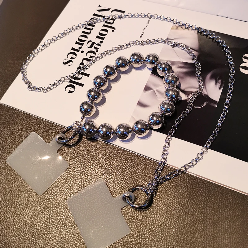 Crossbody Section Be Carried Back Metal Lanyard Electroplating Round Bead LanyardPhone Universal Clip Mobile Phone Lanyard