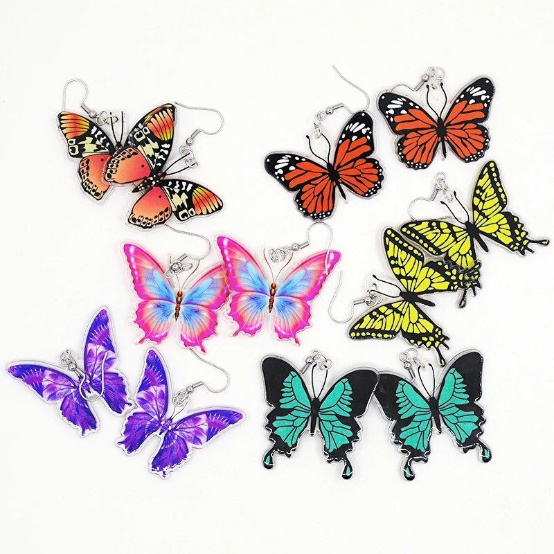 

Butterfly Woman Dangle Earrings Acrylic Gradient Colorful Moth Drop Earrings For Girl Birthday Gift