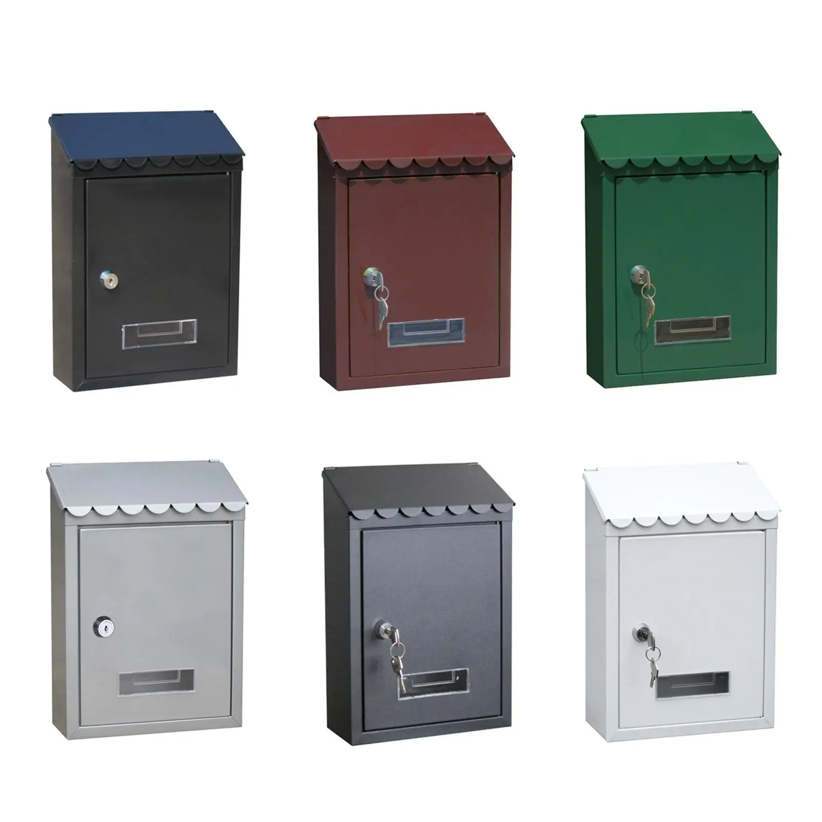 Metal Rustproof Post-Mounted Key Locking Mailbox with Letter Slot Drop Box Case
