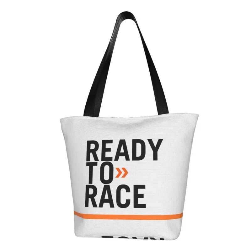 

Reusable Ready To Race Shopping Bag Women Canvas Shoulder Tote Bag Washable Racing Sport Motorcycle Rider Grocery Shopper Bags