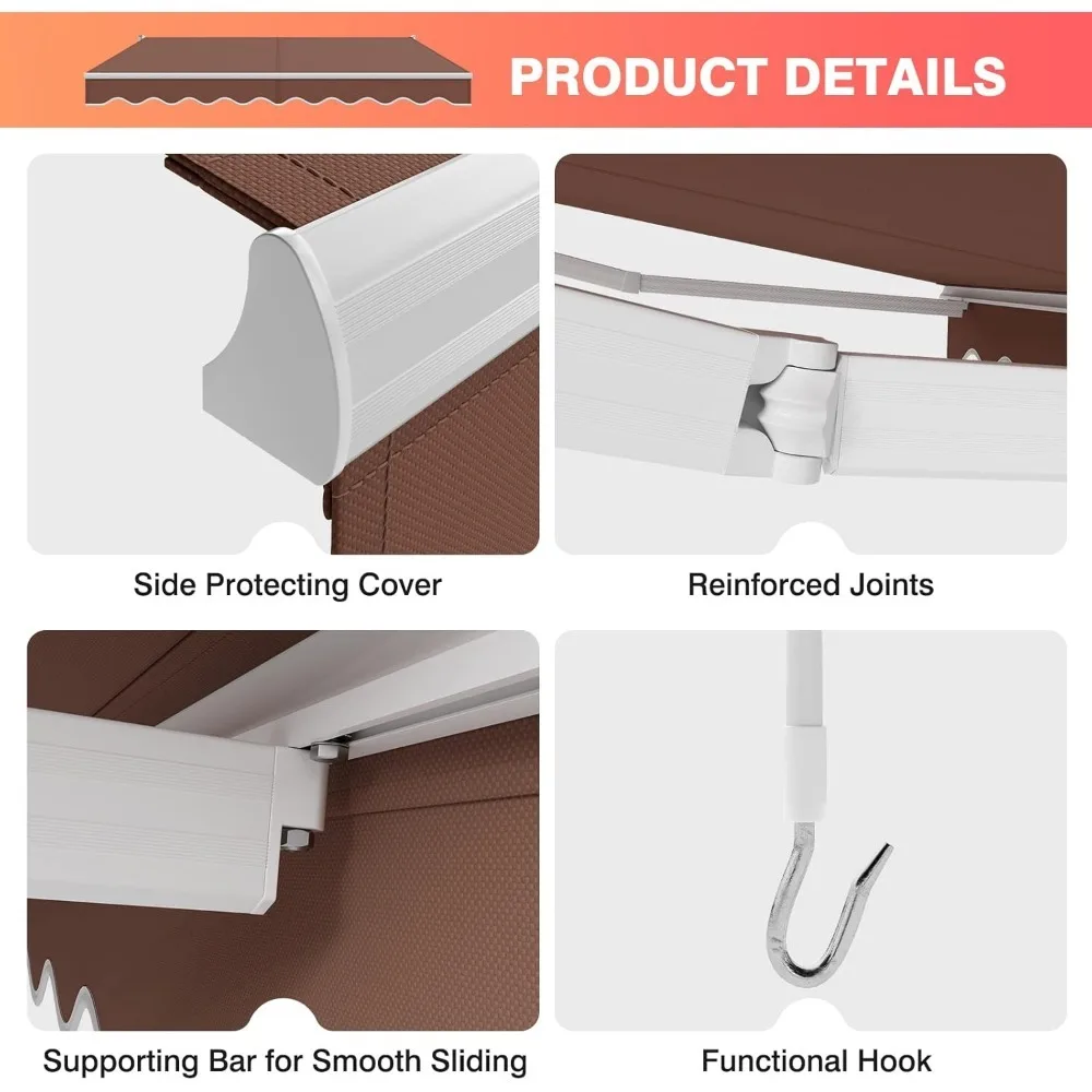 10 x 8.2Ft Retractable Awning, Aluminum Patio Sun Shade w/Crank Handle and Water-Resistant Polyester, Outdoor Manual Retractable 5