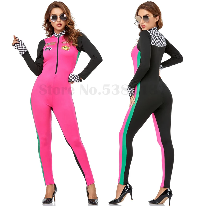 

Sexy Long Sleeves Race Car Driver Costume Halloween Women Racer Cheerleading Cosplay Clothing Racing Girl Uniform Jumpsuit