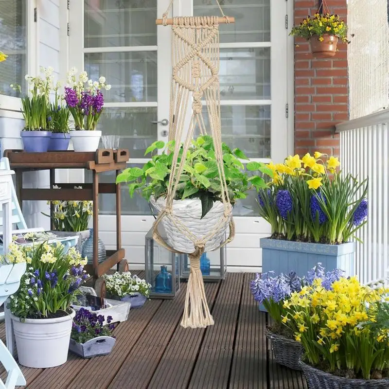 4 pezzi macramè pianta appendiabi portavasi portavasi fatto a mano cesto appeso decorazioni per balcone decorazione boho giardino arredamento cortile  15