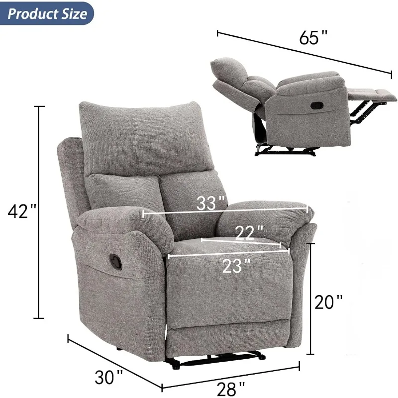 Swivel Rocker Recliner Chair, Manual Fabric Glider Nursery Recliner Chair, Single Rocking Modern Sofa Home Theater Seating