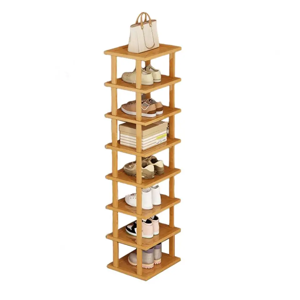 8 Tier Vertical Bamboo Shoe Rack Organizer
