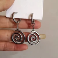 Ethnic Silver Color Metal Round Earrings Personality Retro Geometry Make Old Spiral Dangle Earrings for Women Fashion Gift - Image 4