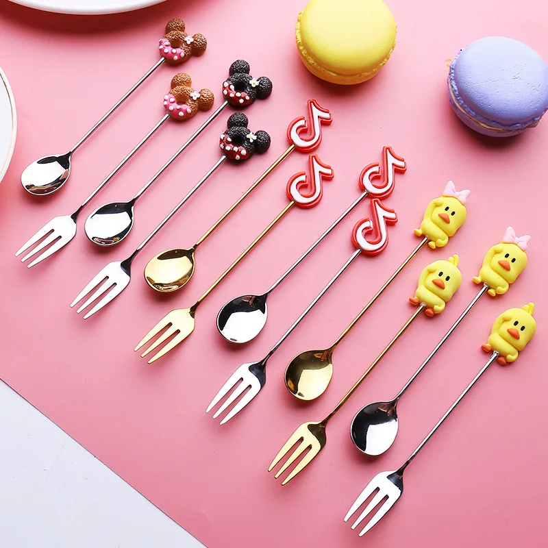 Donut Dessert Spoon Fork Flatware Coffee Ice Dinnerware Kitchenware Baby Kids silverware set portable cutlery