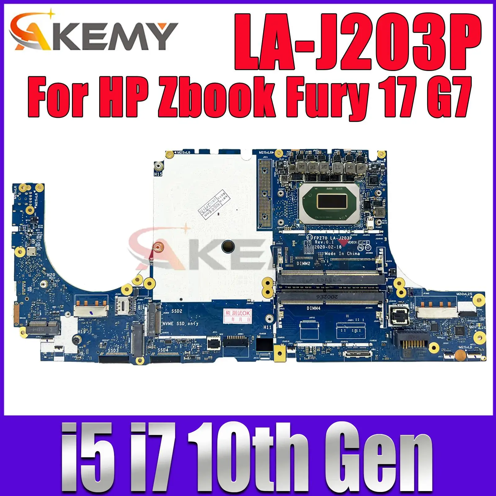 

FPZ50 LA-J203P For HP Zbook Fury 17 G7 Laptop Motherboard With i5-10400H i7-10750H i7-10850H CPU DDR4 M20101-601 M20102-001