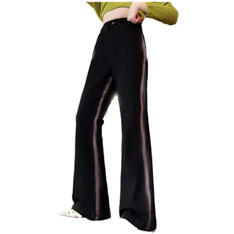 

Girls Black Flare Pants Fashion Loose Bell-Bottoms for Kids Clothes 10 12 14Years School Children Trousers 2023 New Teens Jeans