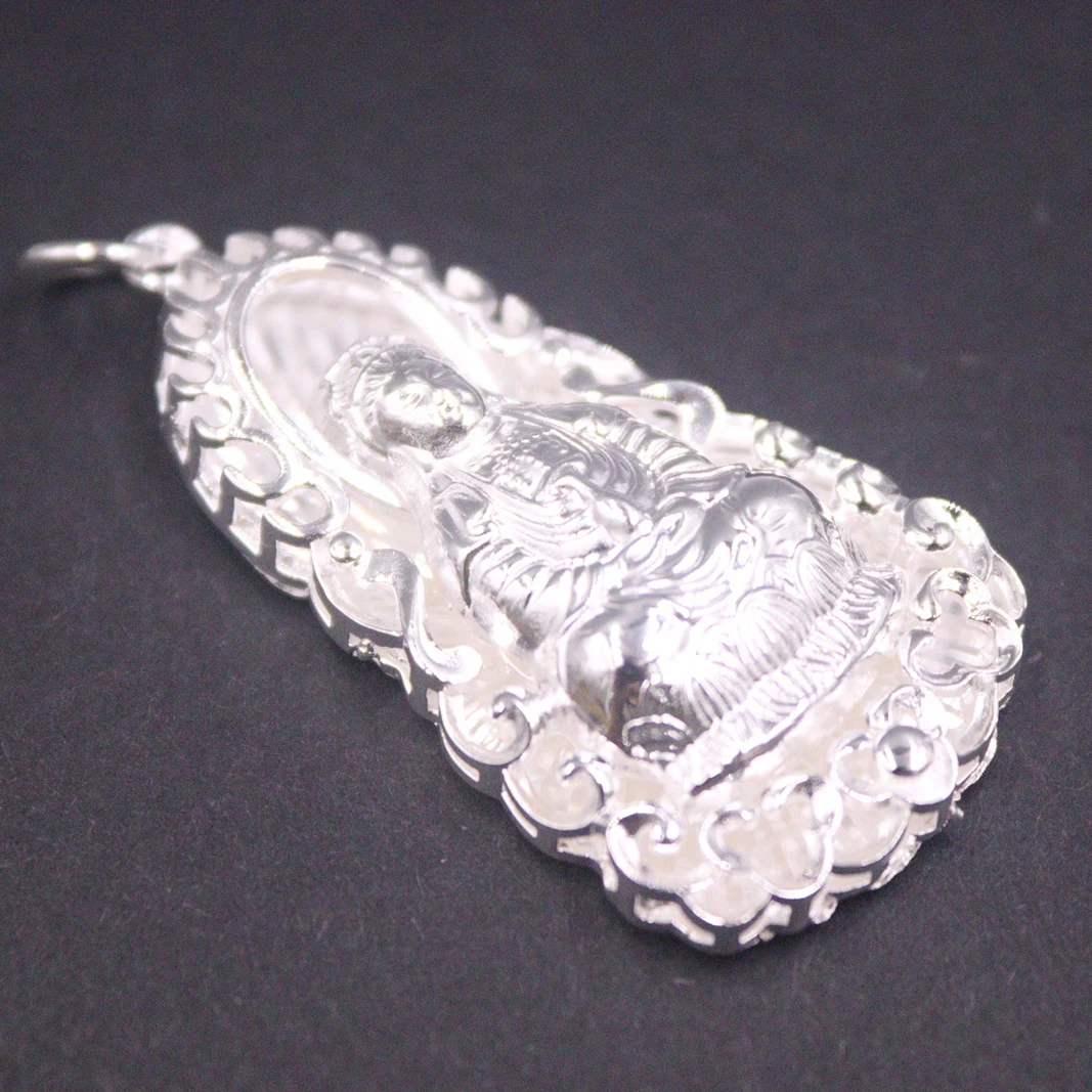 

Кулон из чистого серебра 999 пробы для мужчин и женщин, кулон с надписью Lucky Bless Кван-Инь 48*24 мм/11 г