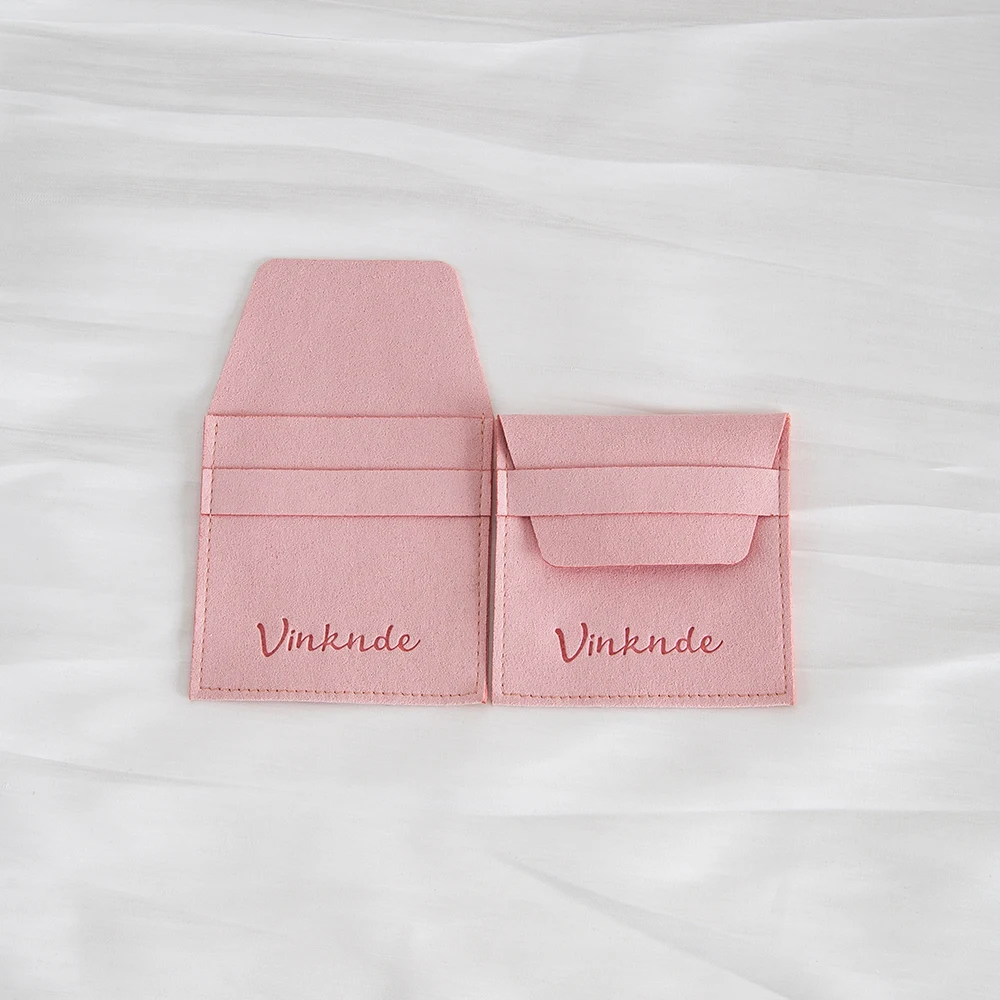 100Pcs 10x10cm 마이크로 화이버 핑크 봉투 포켓 비쥬 쥬얼리 컨테이너 선물 목걸이 포장 파우치 맞춤형 로고
