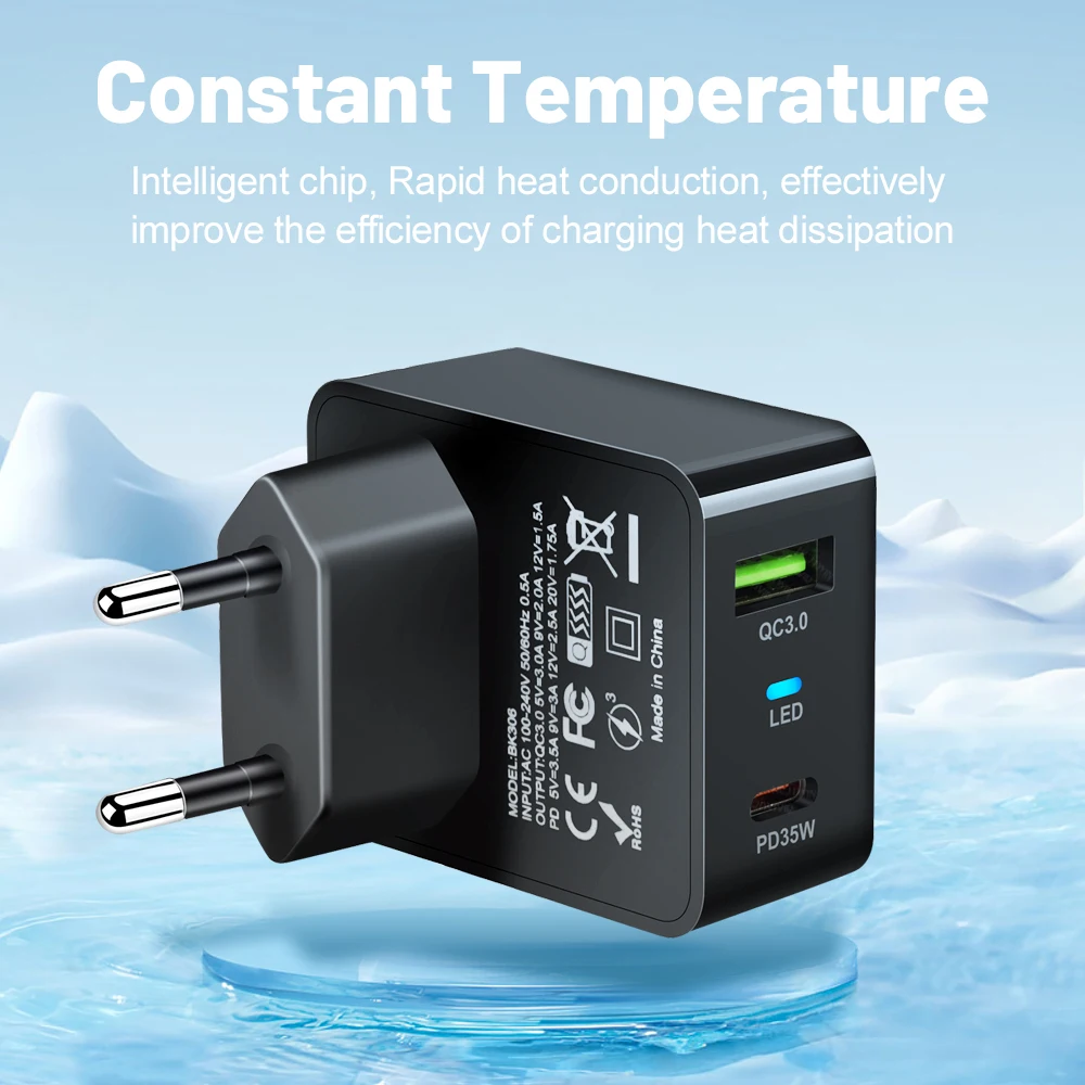 35W GaN USB Fast Charging Type C PD Charger Quick Charge Mobile Phone Power Adapter For iPhone 15 Pro Max Xiaomi Samsung Charger