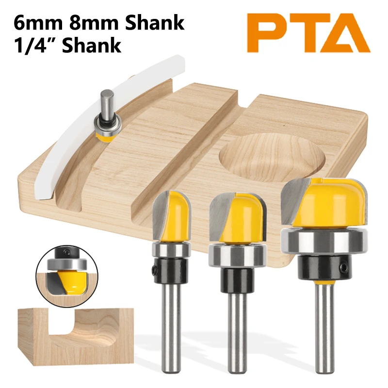 6MM 6.35MM 8MM Shank Round Nose Bit with Bottom Bearing Router Bit Woodworking Milling Cutter for Wood Bit Face Mill