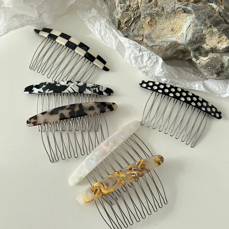 Korean Simple Iron Silver Color 10Teeth DIY Hair Accessories Hair Supplies Marble Pattern Inserted Comb Acetic Hair Comb
