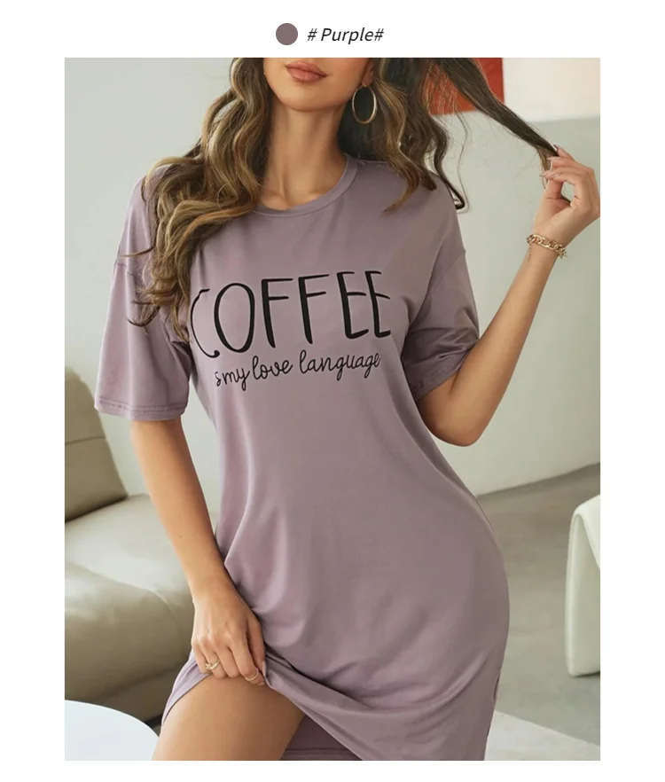 Womens Cartoon Print Milk Silk Nightgown - Casual Short Sleeve Summer Sleepdress
