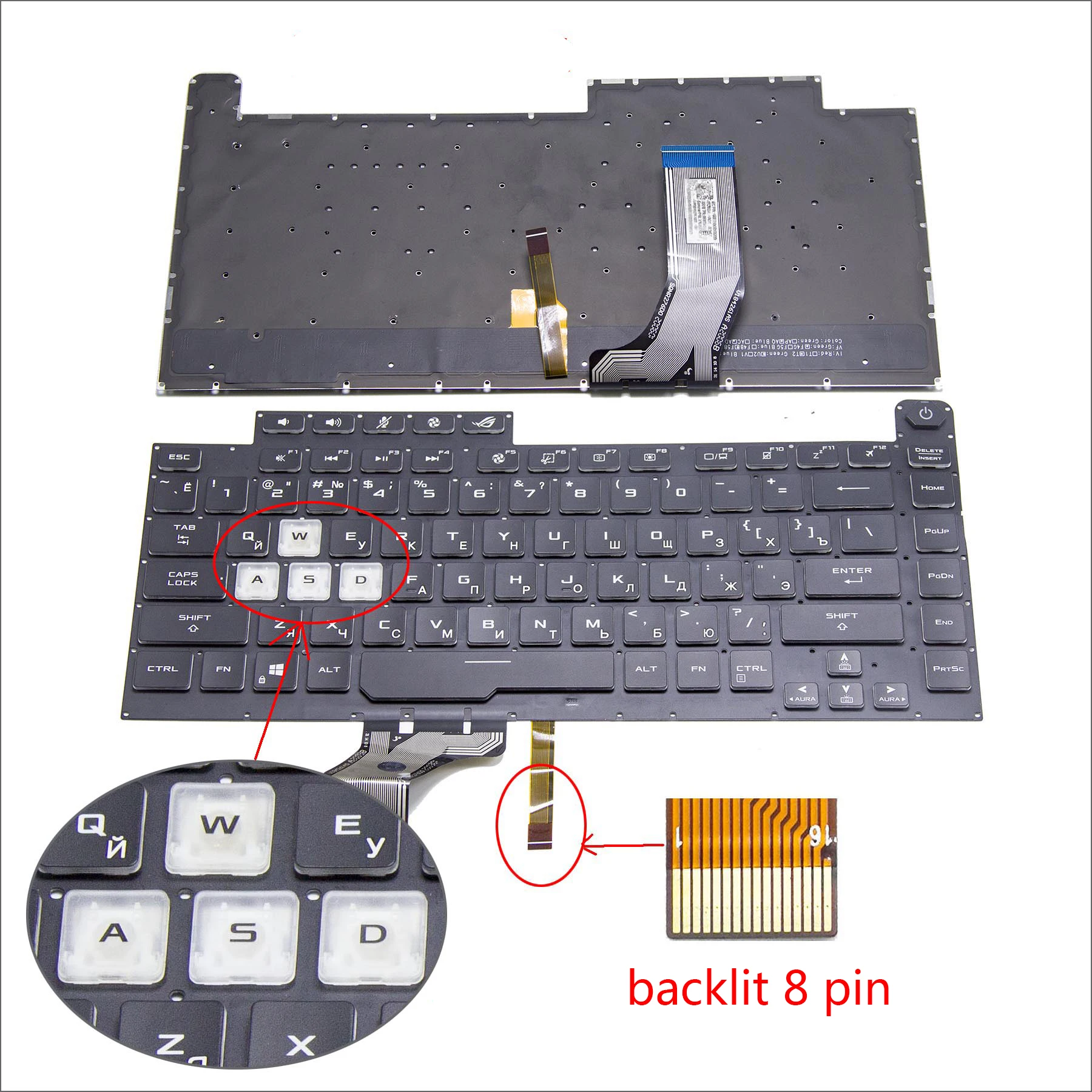 Tastiera Retroilluminata USA Per Notebook Asus ROG Strix G531G, G15, G512 E Simili, Nuova