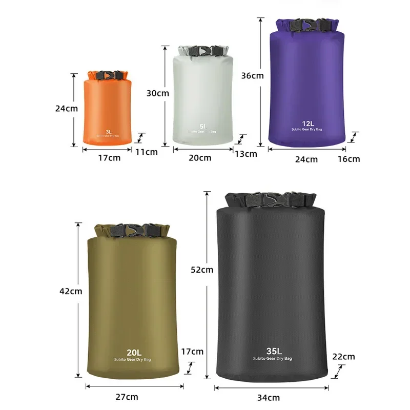 70D Waterproof Dry Bag 3L 5L 12L 20L 35L Ultralight Storage Bags Roll Top Dry Sack Keep Gear for Kayaking Swimming Camping