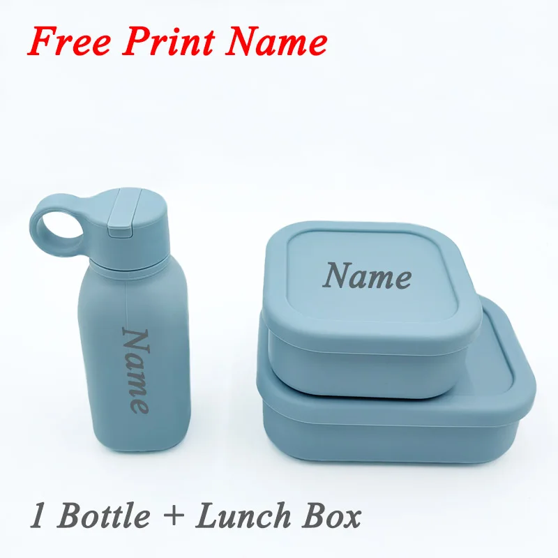 Silicone Water Bottle Free Personalized Name Lunch Bento Box Portable Camping Picnic Fishing Food Box And Water Bottle