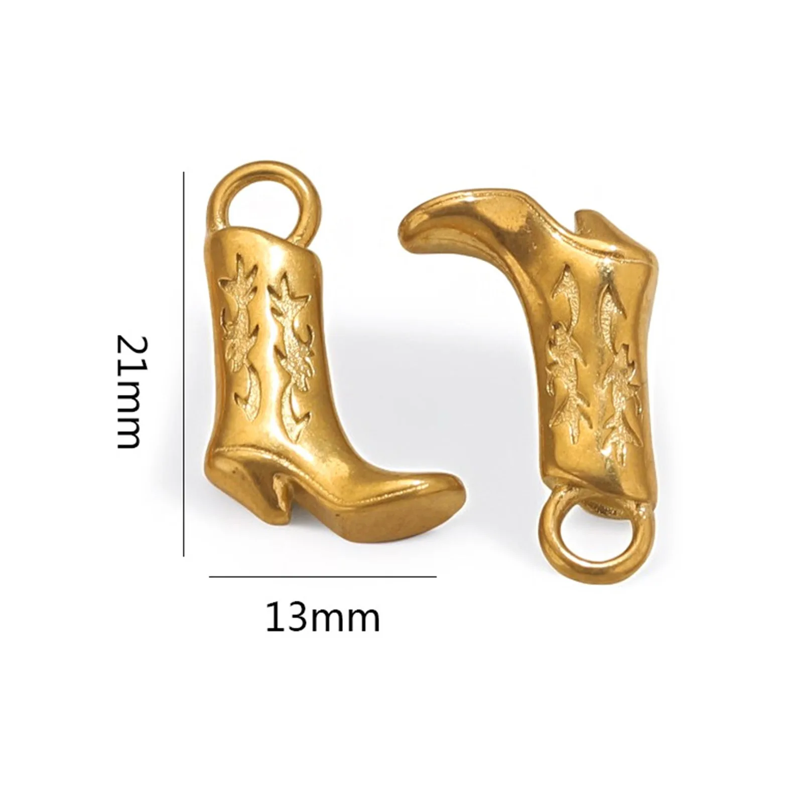 2-teilige West Cowboy-Charms aus Edelstahl 304, Stiefel, geschnitztes Muster, 3D-Anhänger für DIY-Schmuck, Halskettenherstellung – Detail 12