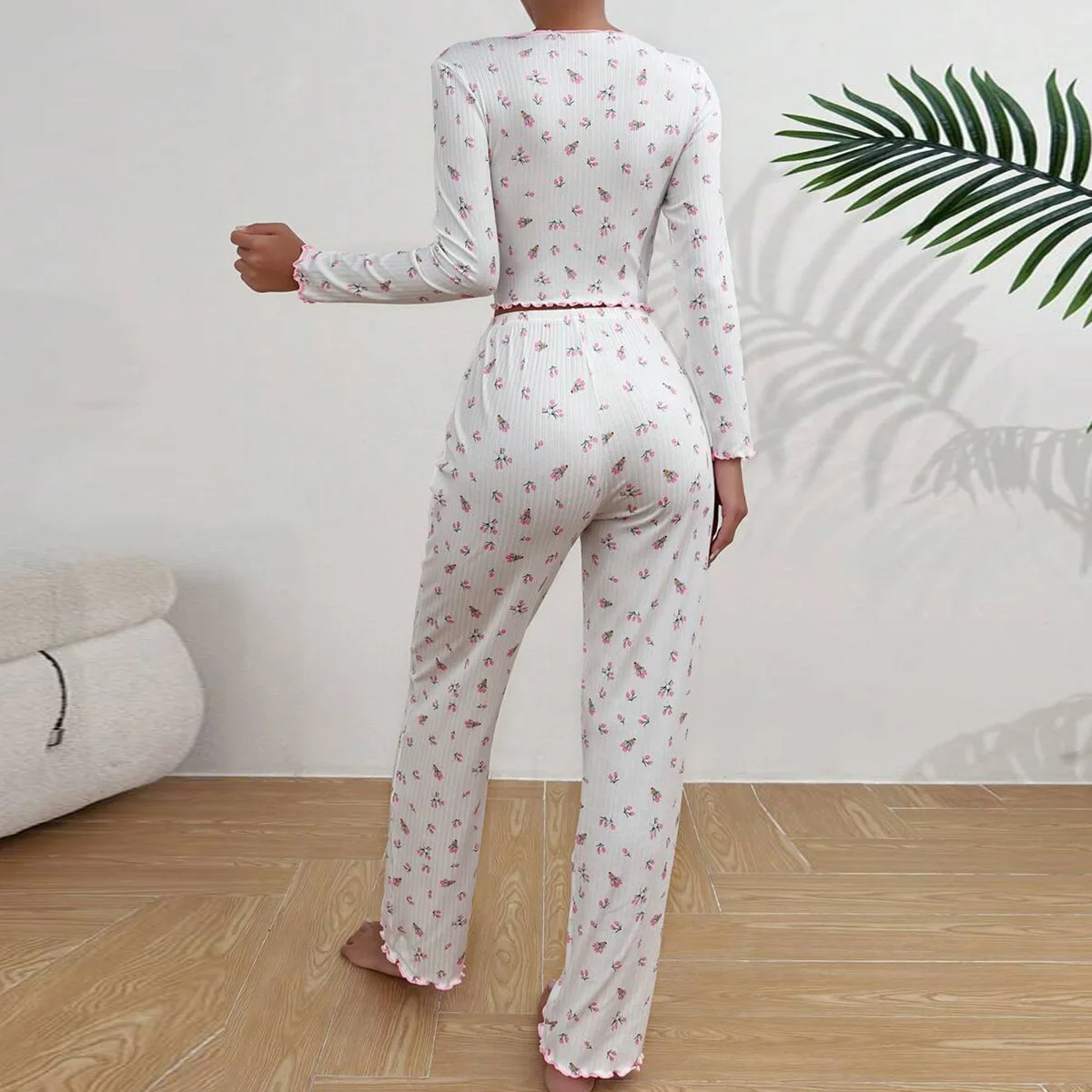 Women Floral Print Pajama Sets Long Sleeve Shirts+Pants Female Casual Home Clothes Spring Autumn Sleepwear Bow Nightwear Suits Sa6680ecc088541ec8244bc3b0b05175al