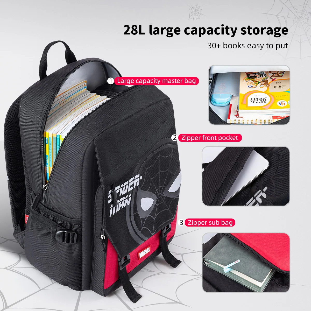 حقيبة ظهر مدرسية من ألياف البوليستر خفيفة الوزن للغاية قابلة للتنفس من ديزني مارفل سبايدر مان للأطفال