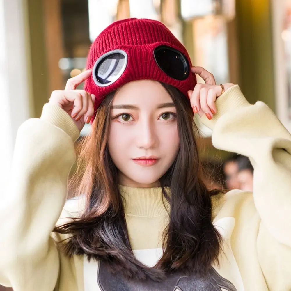 

Ear Protection Skullies Caps Men Beanie Caps Cycling Cap Pilot Glasses Cap Women Wool Caps Knitted Hats Ski Cap Korean Beanies