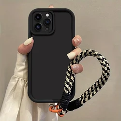 Sleek Black Matte Phone Case with Woven Lanyard - Soft, Durable Protection - iPhone SE (2020) (HE - P0 - PJ08)