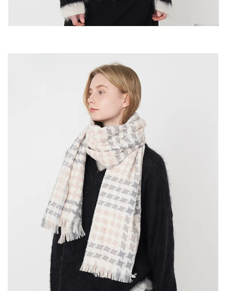 

New Thousand Bird Lattice Winter Imitation Cashmere Plaid Scarf Women Double Sided Long Warm Shawl