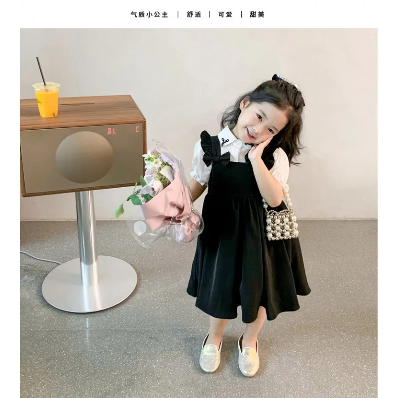 

Girls' Summer New Children's Clothing Children's Short-Sleeved Doll Shirt Top Children's Strap Dress SuitWS